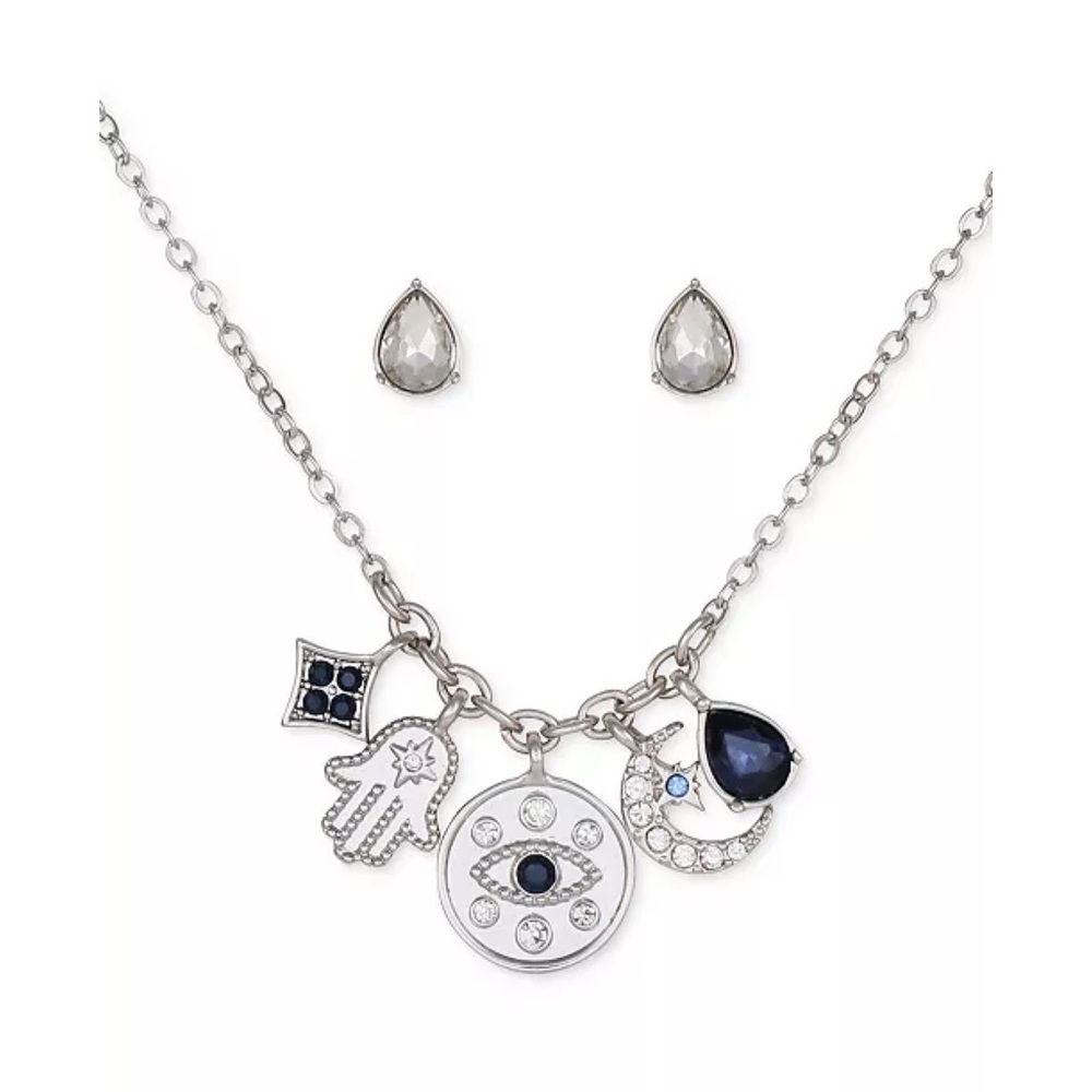 New GUESS 2-Pc. Set Multi-Charm Pendant Necklace & Stone Stud Earrings